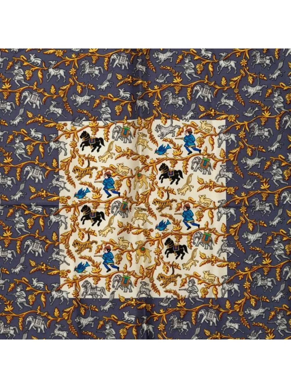 Hermes Carre 90 Chasse en Inde Indian Hunting Scarf Green Silk